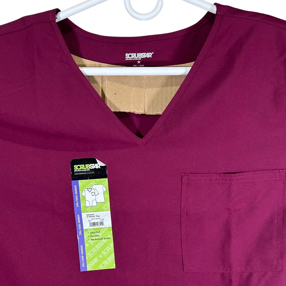Scrubstar Scrub Top Unisex V-Neck Wine Red 2XL Core Essentials Brand New